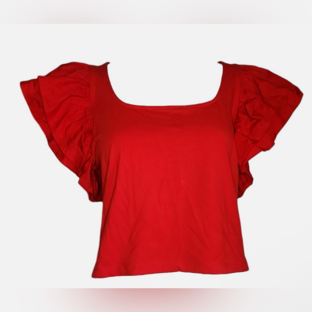 Red Ruffle Sleeve Top